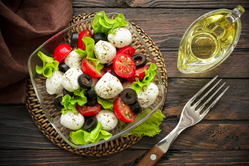 tomatoes, vegetable, fork, herb, Caprese, freshness, feta cheese, fruit, table, food, wood - material, food and drink, household equipment, salad, greek food