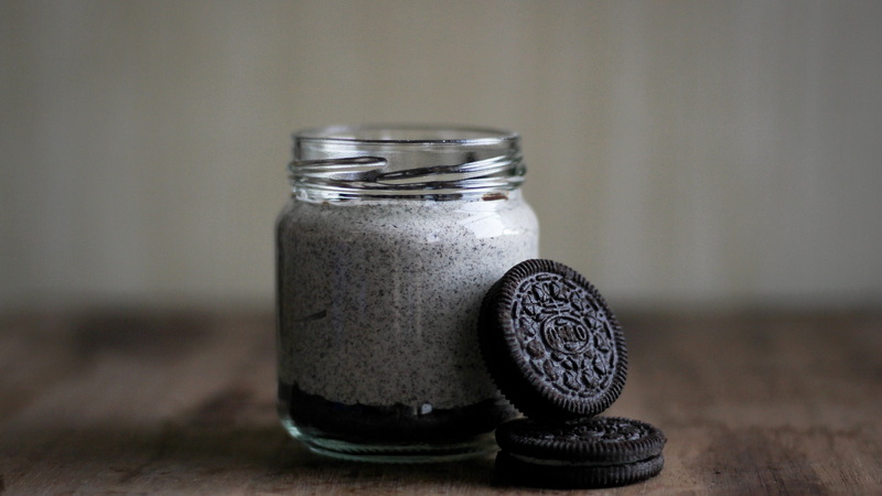 refreshment, indoors, glass - material, freshness, wellbeing, food, oreo, close-up, simplicity, ice cream, focus on foreground, cookies, wood - material