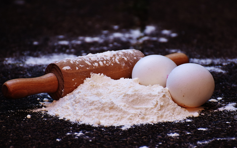 flour, Download 3840x2400 flour, Eggs, rolling pin backgrounds, 4K, pastries