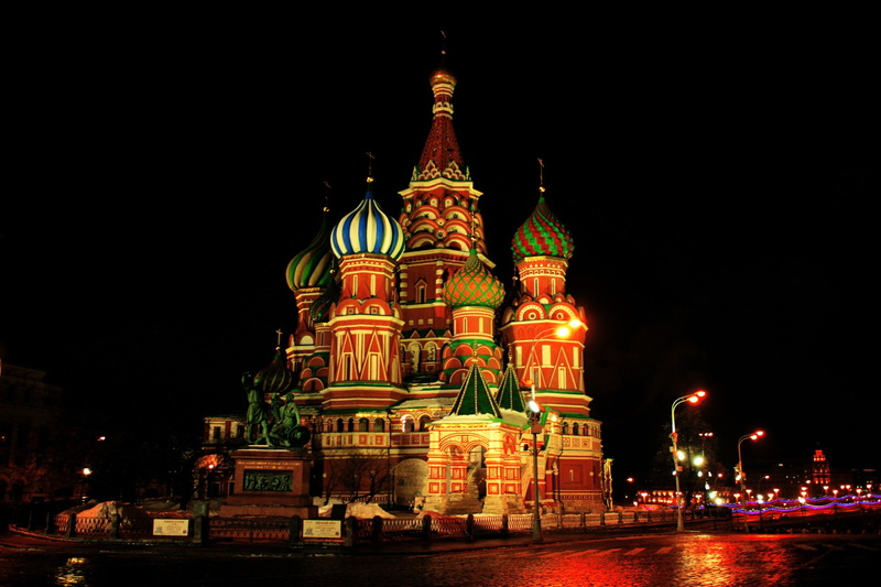 Cathedral, Cathedrals, Saint Basils Cathedral, Colorful, Dome, Moscow, Religious, Night, 1080P, Russia