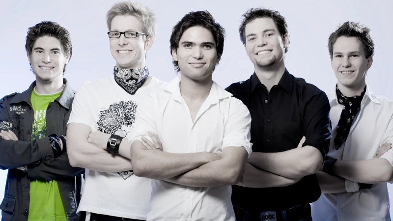 togetherness, young women, band, front view, members, 1080P, the jetlags, glasses, arms crossed, young men, looking at camera, shirts, smiling, portrait