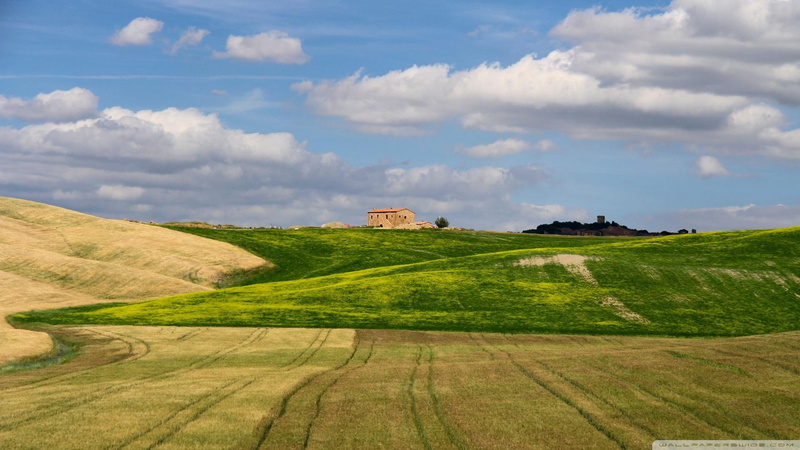 farm, tuscan, clouds, nature and landscapes, 1080P, fields, house, beautiful