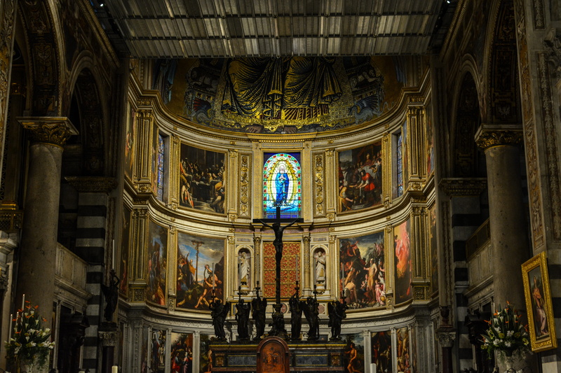 place of worship, pisa cathedral interior, tuscan, italian, chapel, crucifix, architecture, architectural column, ornate, history, ceiling, art and craft