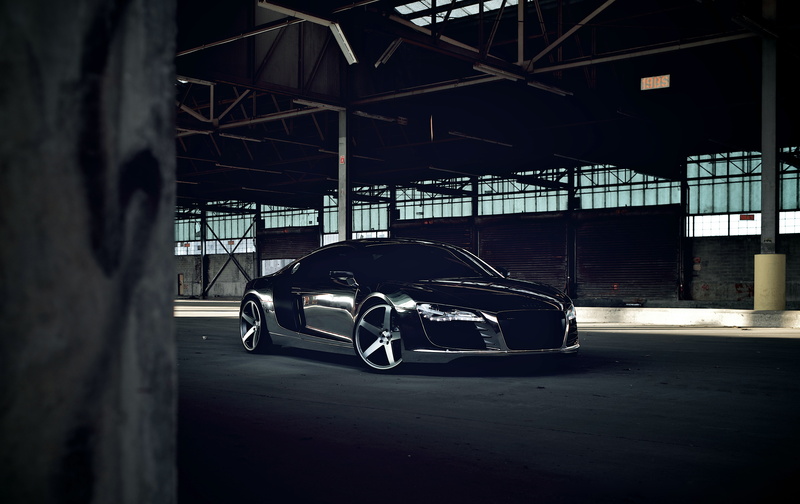 Chrome, wheel, parking lot, land vehicle, stationary, 5K, parking garage, ceiling, architecture, auto repair shop, Black, Matte black, abandoned, tire