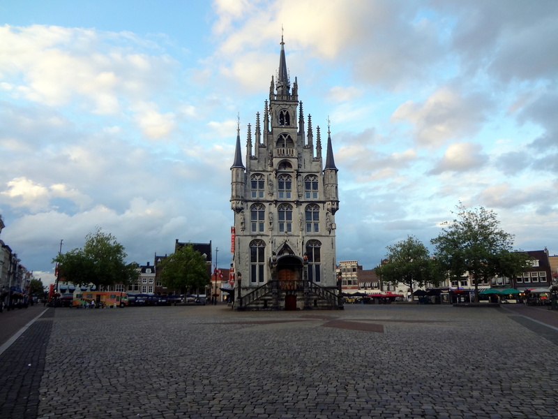 the past, street, 4K, incidental people, motor vehicle, city, government, land vehicle, nature, europe, travel destinations, cloud - sky, gouda, tower