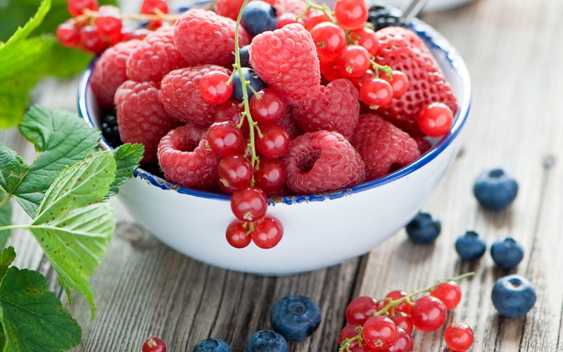colorful, lunch, bowls, blueberries, fruit, raspberries, food, 1080P