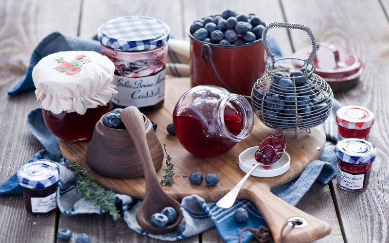 Wood, jams, Life, Still, Blueberries, variety, Board, 1080P, Jam