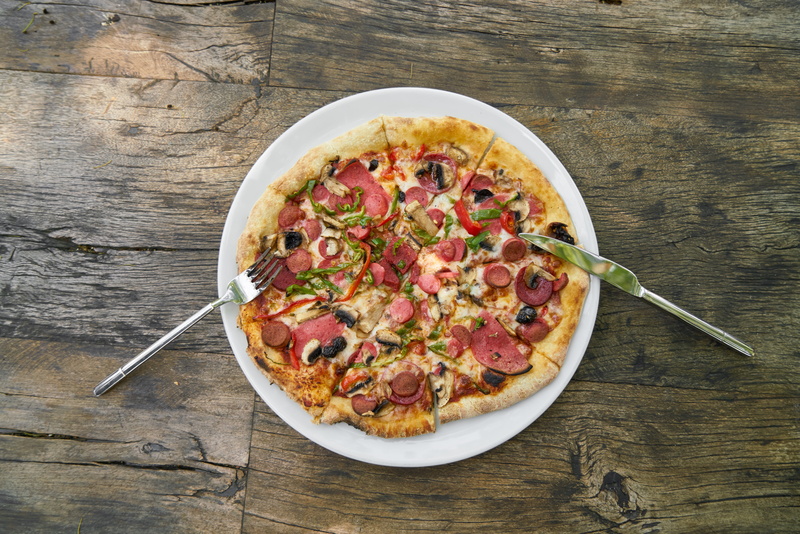 snack, pizza, high angle view, appetizing, food and drink, tasty, fastfood, eating utensil, food, 8K, freshness, ready-to-eat, food photography, vegetable