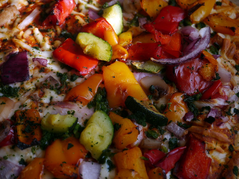 Pizza, Vegetables, peppers, yellow pepper, spiced, vegetarian, chopped, kitchen, fresh, salad, wellbeing, cuisine, healthy, saute, nutrition, close-up