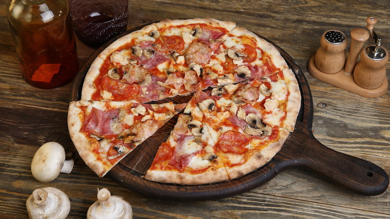 freshness, pizza, pizzeria, still life, table, food, ready-to-eat, cheese, italian food, wood - material, slice, cutting board, pepperoni pizza, herb, dairy product