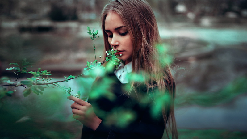 sprig, girl, Masha, Ivan Gorokhov, 1080P