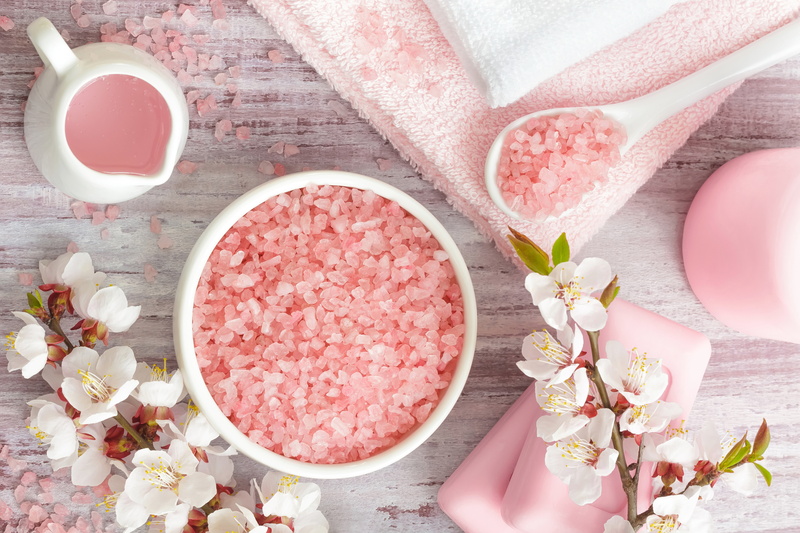 petal, pink color, breakfast, freshness, still life, soap, flowers, towel, table, flowering plant, wellbeing, high angle view, nature, drink, sprig, bowl