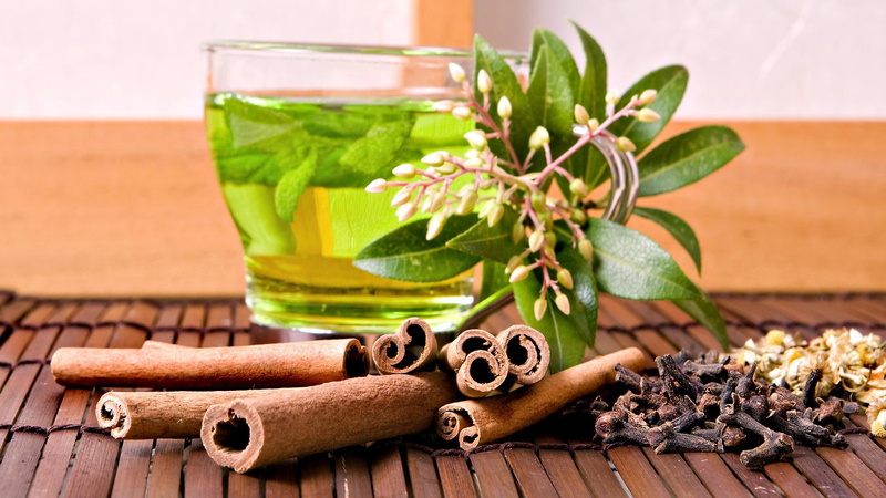 plant, refreshments, 1080P, cinnamon, flowers, nature and landscap, spices, cups, plants, spicy, drinks, leaf, tea, glass, green, healthy