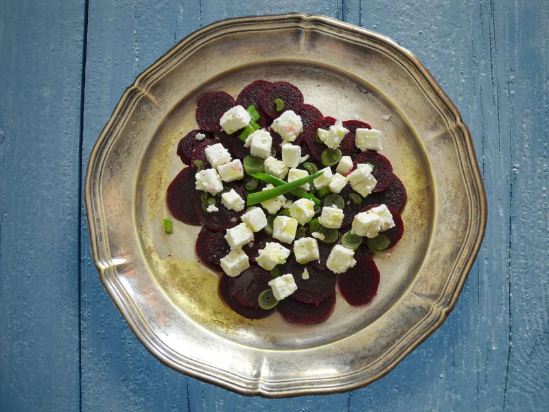 beet, 1080P, plated food, diet, mediterranean, high angle view, healthy, photos, red, leaf, appetizer, olive oil, meal, delicious, feta, food, metallic plate