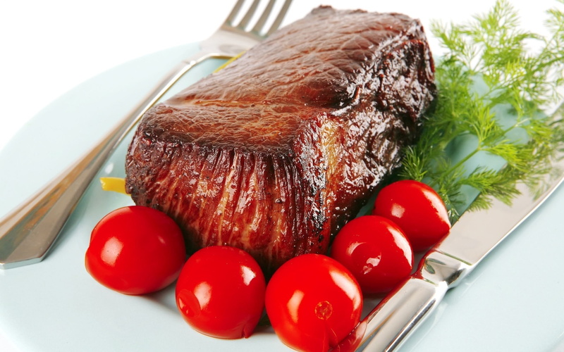 stake, tomatoes, fork, 2K, fennel, meat, cherry