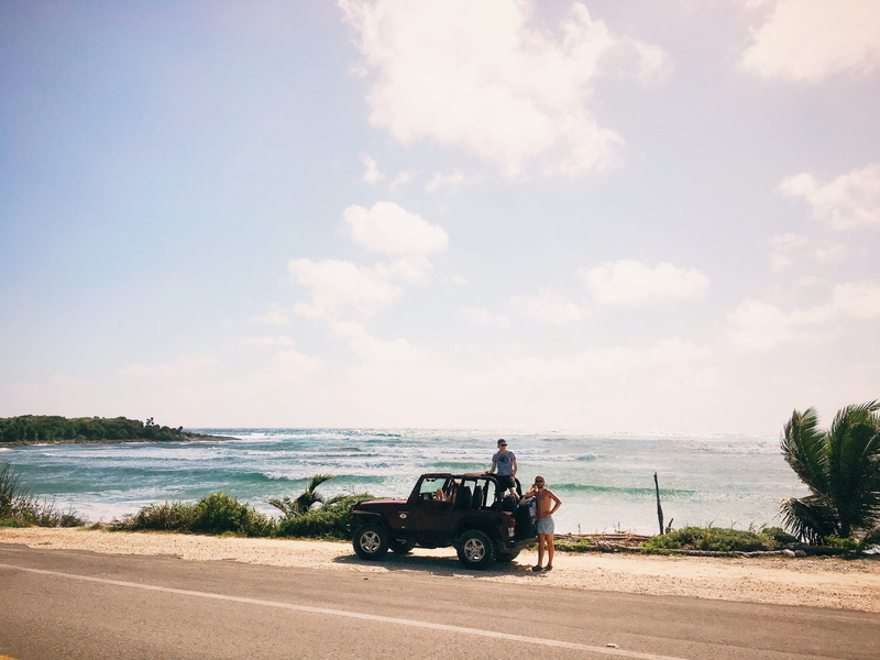 standing, men, jeep, road, near, tourism, distance, horizon over water, daytime, travel, riding, people, brown, seaside, person, motorcycle, ocean, wrangler