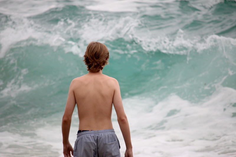 rear view, leisure activity, sea, nature, laguna beach, ocean, land, hairstyle, 5K, shirtless, beach, table rock drive, one person, real people, looking at view