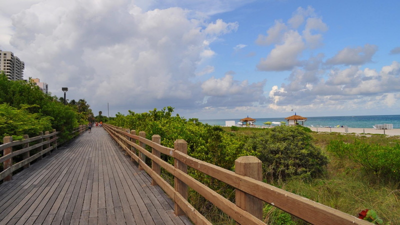 boardwalk, beach, city, nature and landscapes, miami, trees, 1080P