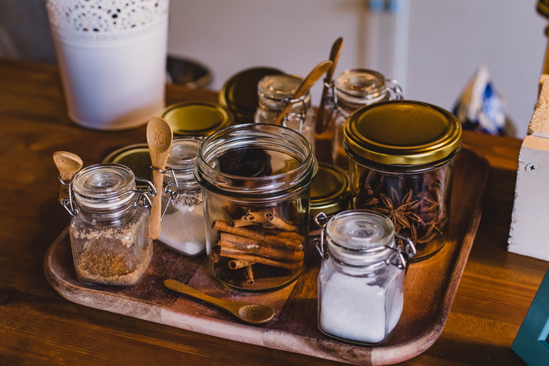 indoors, glass jar, breakfast, star anise, ingredient, crockery, jars, tray, bottles, flavors, kitchen, domestic room, mason jar, top, container, wooden