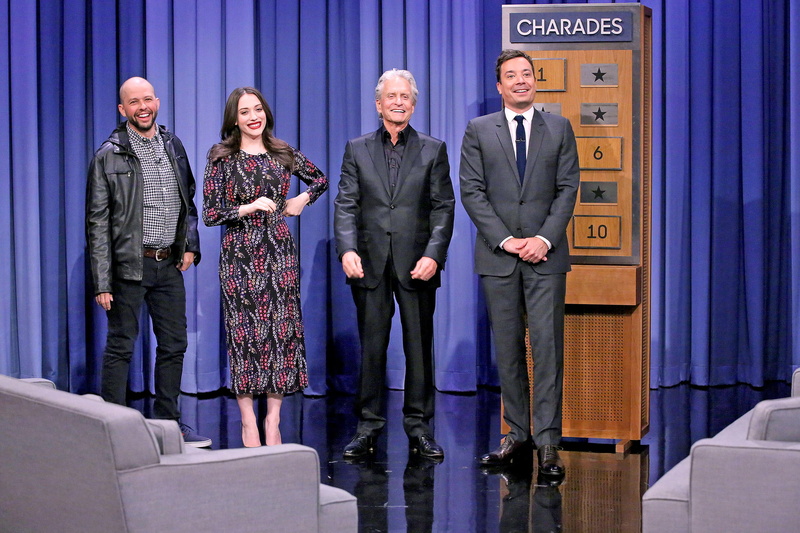 formal, group of people, kat dennings, men, women, grey, adult, pants, front view, males, looking at camera, stage, happiness, michael douglas, s, suit
