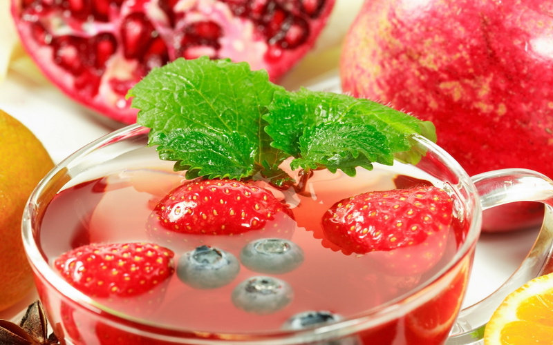 Cup, Drinks, 1080P, Strawberries, Blueberries, Glass, Mint, Berries