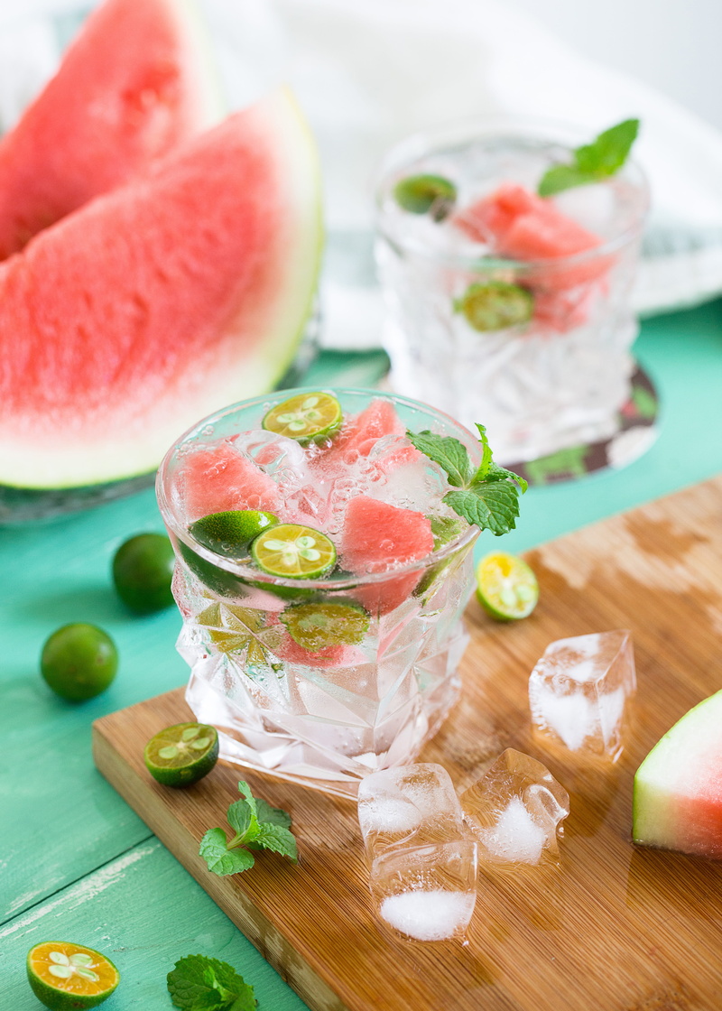ice, food and drink, no people, mint, wood - material, styled, shot, detail, cocktail, food, wellbeing, herb, closeup, melon, table, drink, 5K, delicacy