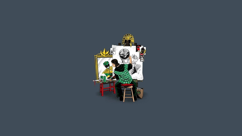copy space, cut out, adult, men, representation, holiday, male likeness, 1080P, studio shot, black background, people, ornate, triple self portrait power rangers tommy oliver