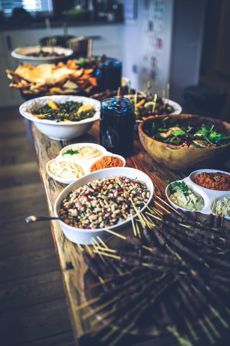 focus on foreground, bowl, vegetable, plate, salads, choice, gourmet, still life, food, ready-to-eat, dinner, variation, fruit, 2K, high angle view, food and drink