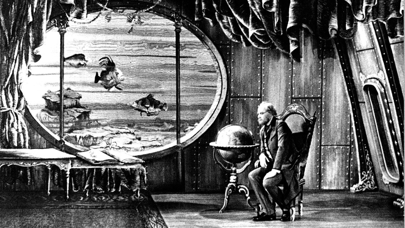 movies, Metal, fish, Old People, interior, globes, 1080P, Screen Shot, vintage, fantasy Art, Jules Verne, underwater, monochrome, books, Curtain, Czech