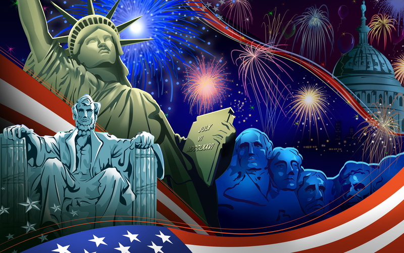 flag, 1080P, fireworks, liberty, celebration, white, abraham, american, statue, house, july, likoln, states, independence, united, day
