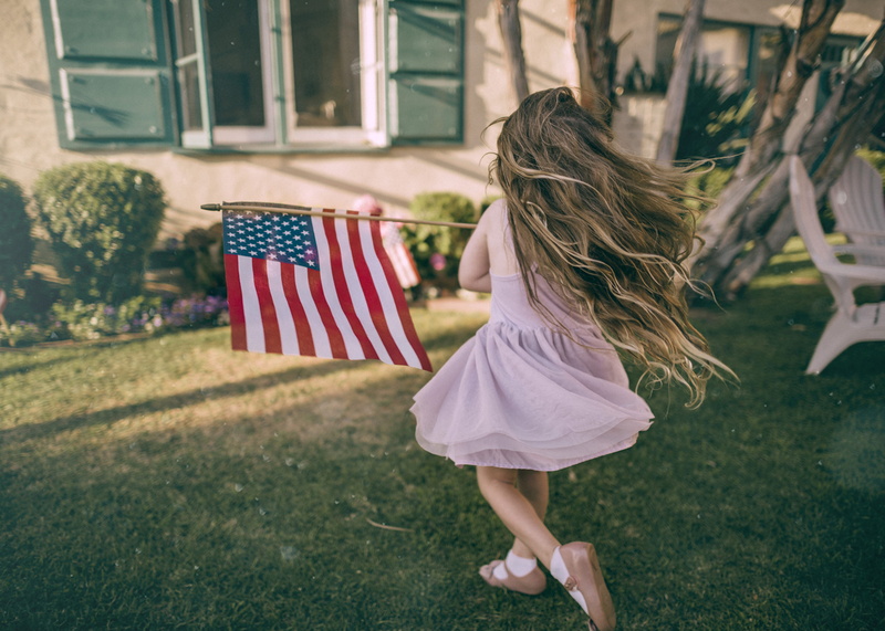 vacation, july 4, independence day, 4K, grass, one person, flag, summer, girl, nature, innocence, plant, females, patriot, full length, 4th of july, girls