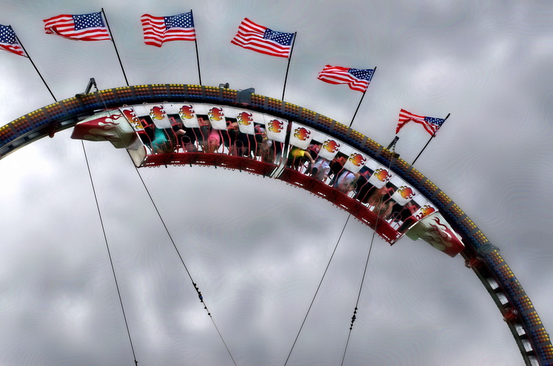 amusement park, sky, fourth, independence day, riding, blue, july fourth, excitement, roller, patriot, patriotism, arts culture and entertainment, wind