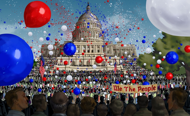 built structure, group of people, independence, festival, americas independence day celebration, women, painting, Holidays, government, july 4, real people