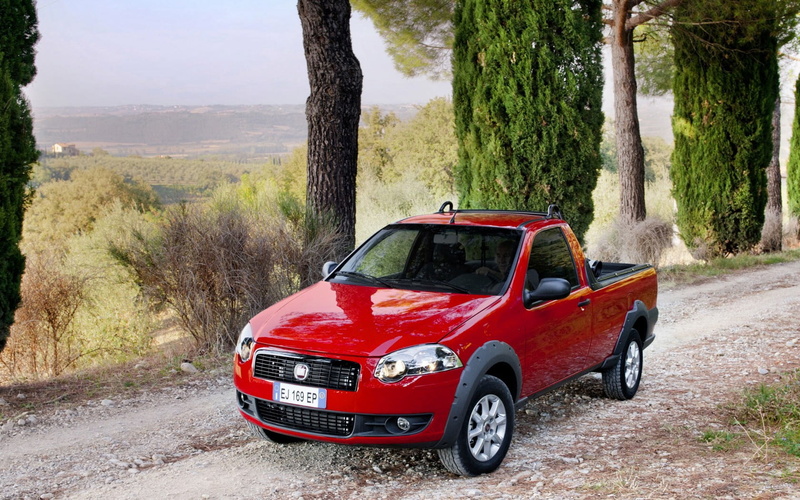 land, 720P, mode of transportation, red, cab, fiat, transportation, car, no people, land vehicle, single, trunk, nature, tree, travel, field, pickup, tree trunk