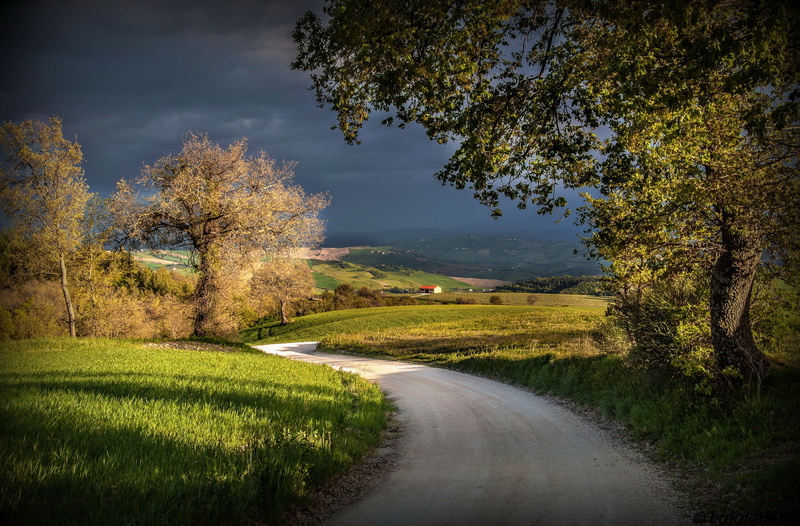 Italy, Macerata, road, 1080P, San Severino, Strada, clouds, shadows