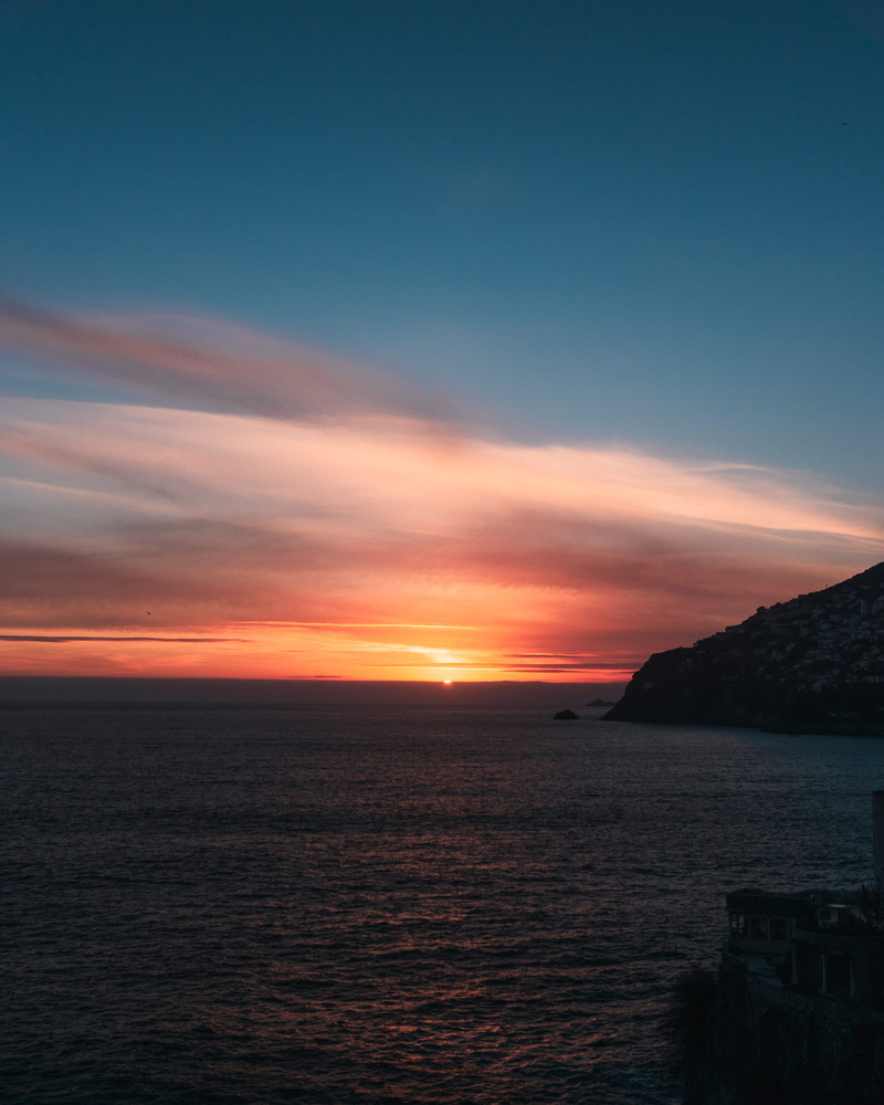 no people, mountain, cloud - sky, mare, sky, non-urban scene, sunset, orange color, costiera, sea, waterfront, tramonto, costa, outdoors, tranquil scene