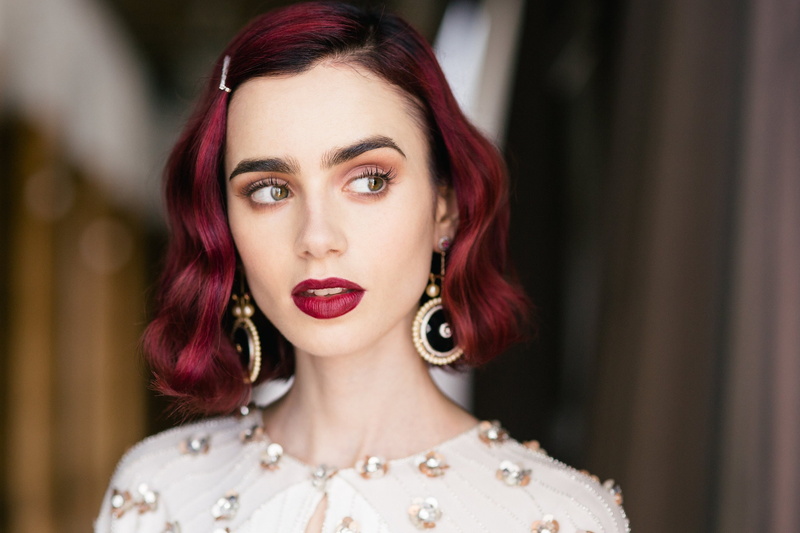 Lily Collins, red lipstick, celebrity, women, 1080P, redhead, portrait, actress
