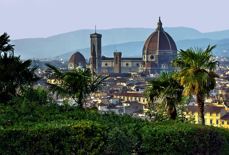 built structure, sky, dome, plant, spire, building exterior, city, italy, place of worship, florence, tree, tourist attraction, history, belief, tuscany