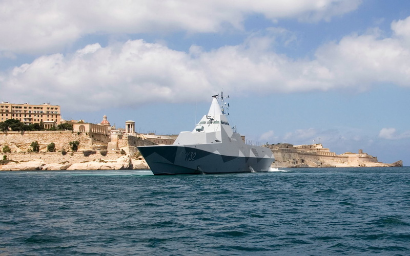Swedish Navy, built structure, water, travel, rippled, waterfront, Visby Class Corvette, outdoors, vehicle, cloud - sky, no people, cruise ship, nautical vessel