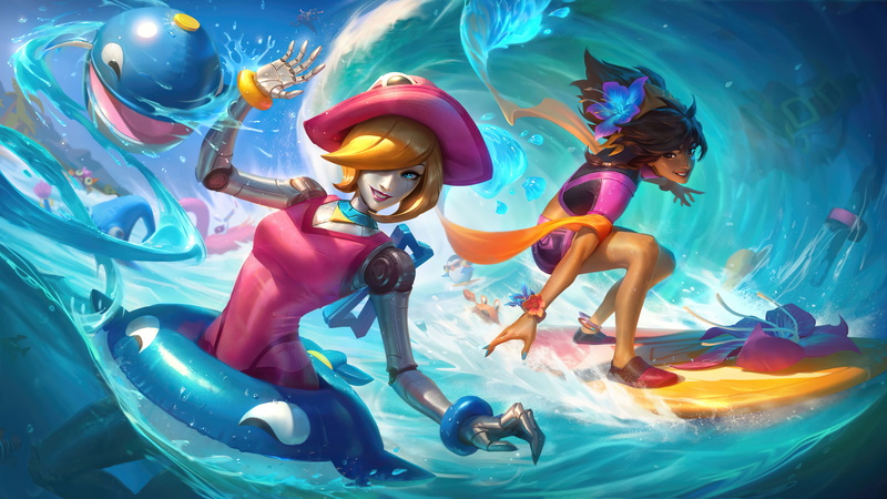 League of Legends, Orianna, Riot Games, Orianna (League of Legends), 4K, beach, Taliyah (League of Legends), pool party