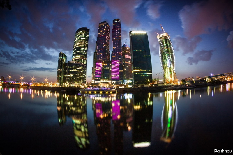 lights, Moscow CIty, cityscape, Moscow, 720P, reflection