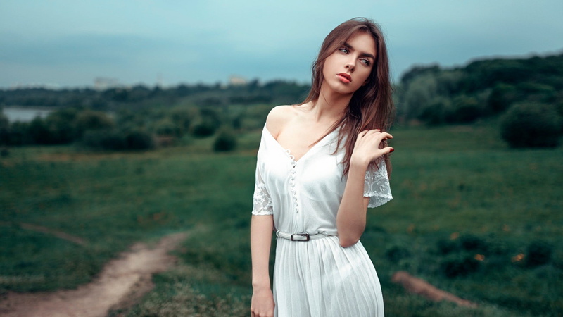 women, beautiful woman, brown hair, brunette, focus on foreground, 1080P, Georgy Chernyadyev, standing, one person, Viktoria Vishnevetskaya, beauty, model