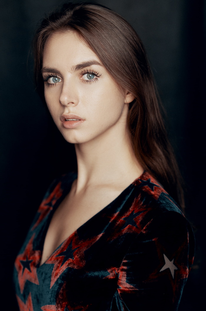 1080P, blue eyes, women, face, portrait, Babak Fatholahi, black dress, looking at viewer, long eyelashes, Victoria Vishnevetskaya, long hair, model, women indoors