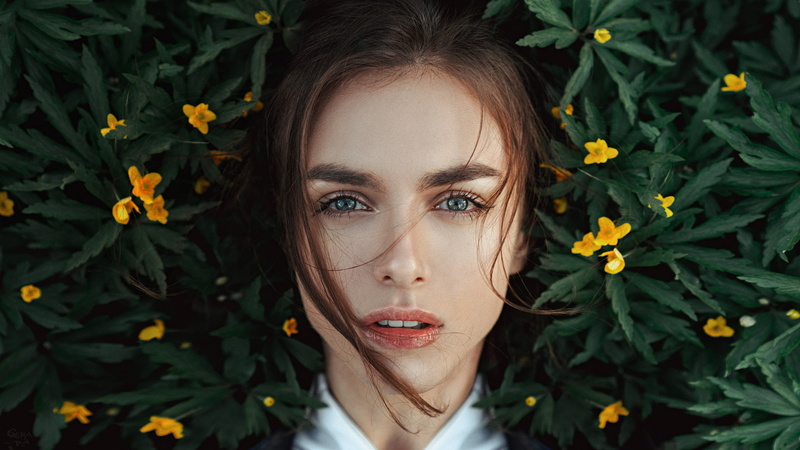 1080P, face, portrait, flowers, Victoria Vishnevetskaya, Viktoria Vishnevetskaya, women
