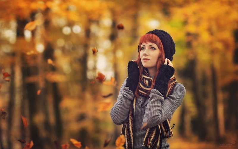season, relaxation, females, orange Color, looking, cheerful, joy, scarf, beautiful, adult, 1080P, fashion, s, woman, brown Hair, one Person, day, september