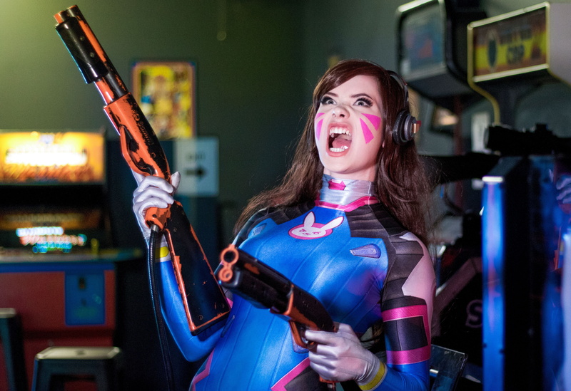 happiness, hair, emotion, mouth open, D.Va (Overwatch), young adult, holding, headphones, hairstyle, standing, adult, 4K, women, brunette, one person