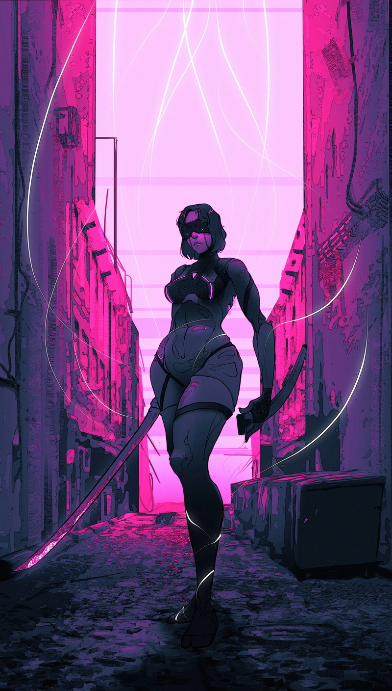 katana, women, ArtStation, sword, Rashed AlAkroka, digital art, artwork, vertical, drawing, 2K, pink
