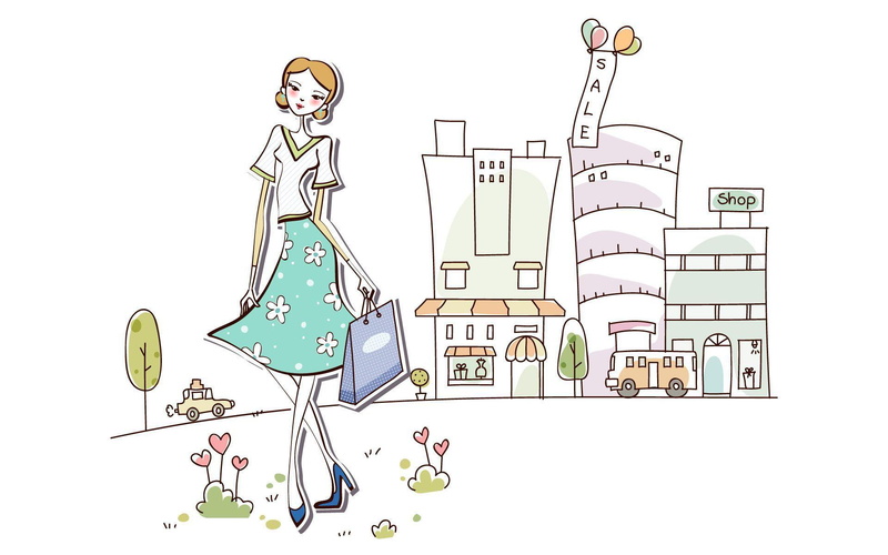 1920x1200, spree, shopping, fashion, 1080P, sketch, mall, woman, girl, vector