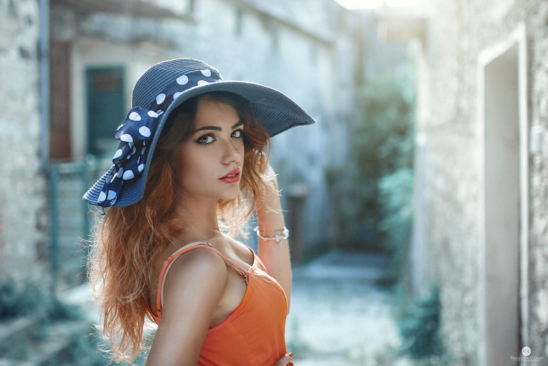 Clara Alonso, redhead, face, women, 1080P, portrait, Alessandro Di Cicco, hat