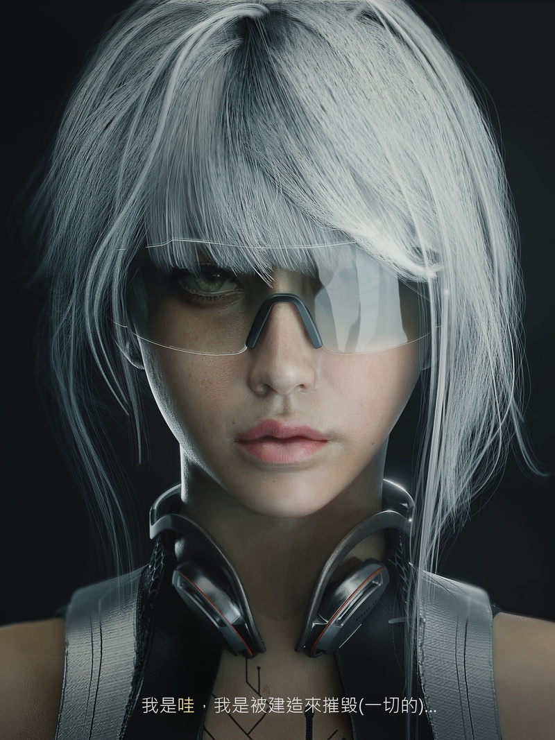 CGI, 2K, women, render, ash blonde, face, headphones, digital art, women with glasses, looking at viewer